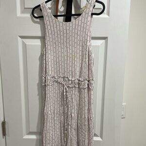 Sleeveless White and Pink Striped Dress